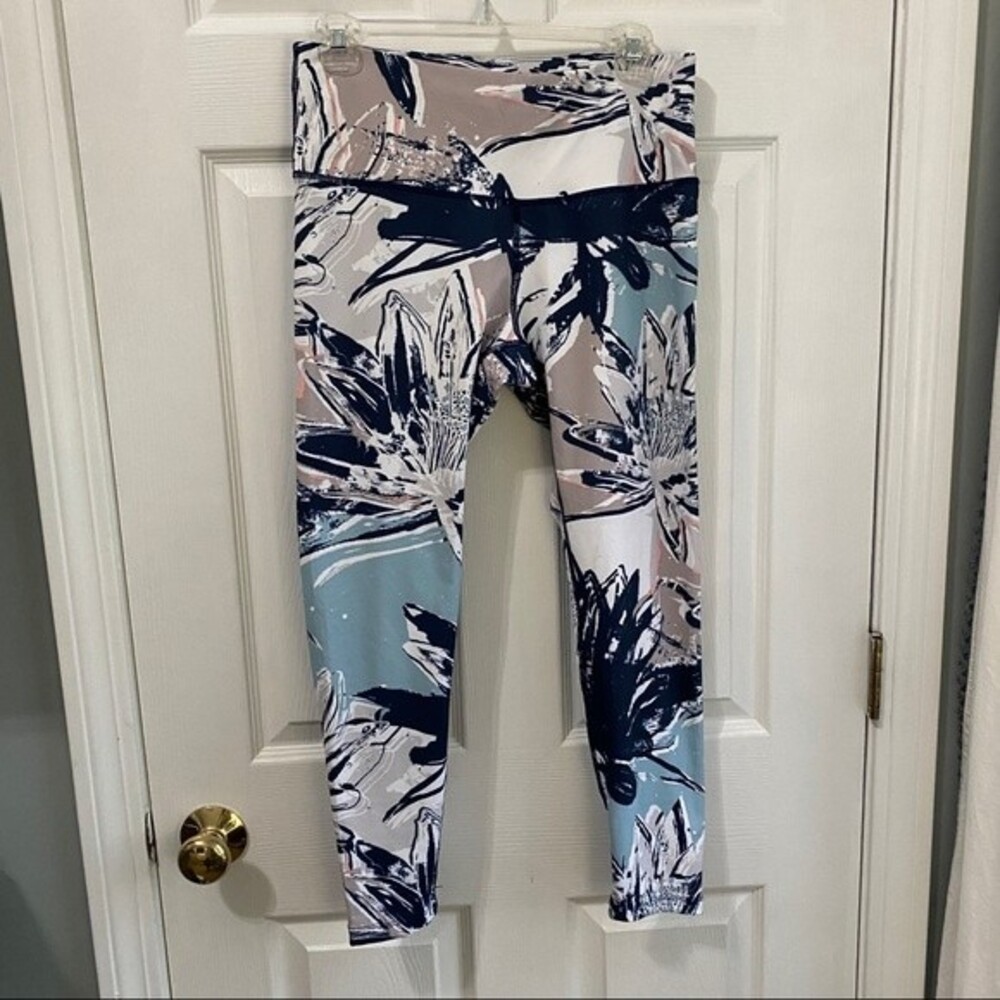 Apana Yoga Pants - navy and white floral, size M